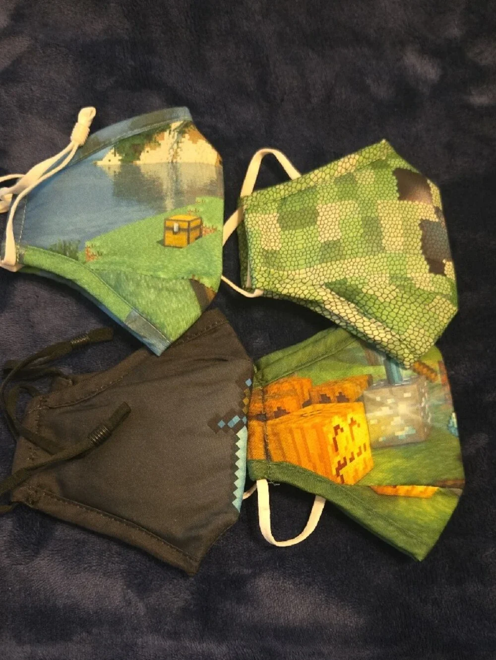 Kids Minecraft Pixel & Solid Green Face Mask Set, Never Worn